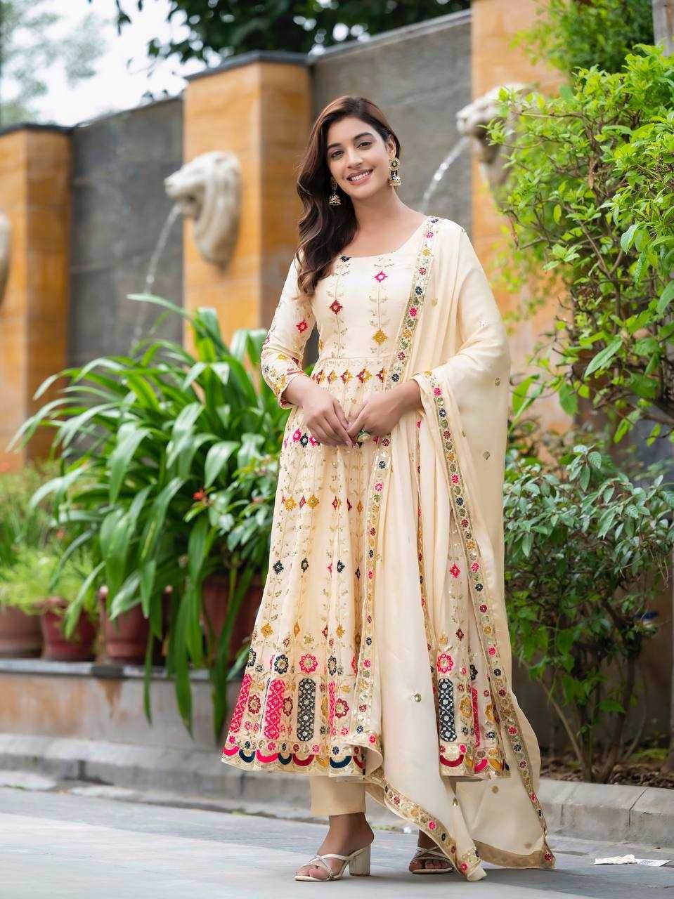 Chinon Silk Alia Cut Anarkali Suits - MYLUXURY LANE ENTERPRISE